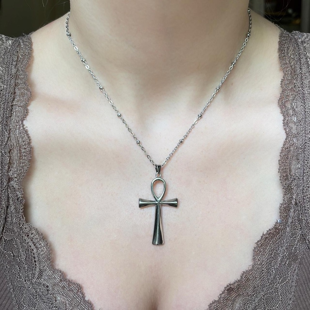 Silver Ankh Cross Pendant Necklace